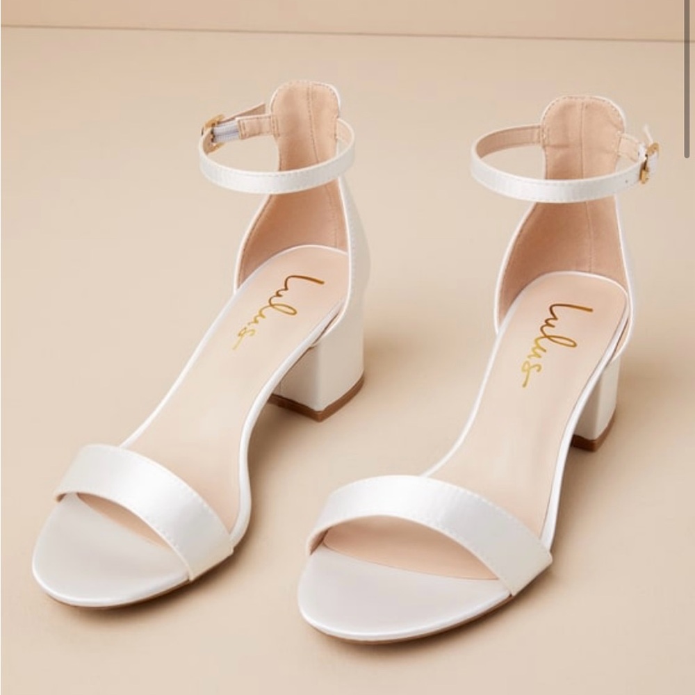 Lulus Harper Ivory Satin Ankle Strap Heels
